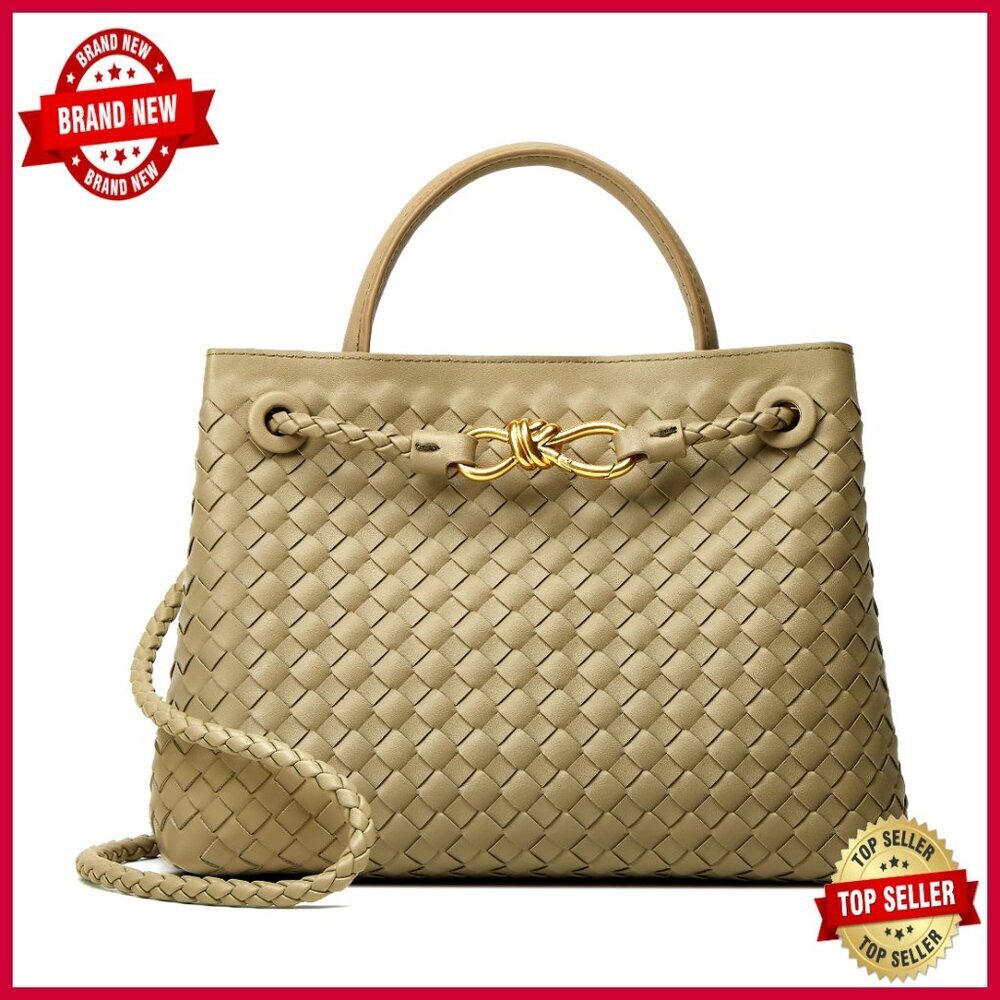 Large Vegan Leather Woven Tote Bag with Magnetic Closure Shoulder Purse